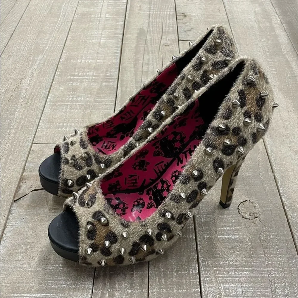 Abbey Dawn Leopard Peep Toe Platform Heels In Leopard.